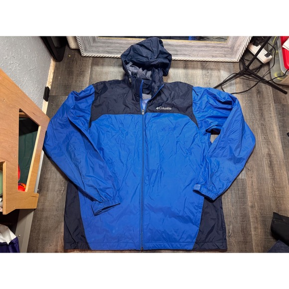 Columbia Other - Columbia Mens Blue Colorblock Hooded Windbreaker Jacket Full Zip Large